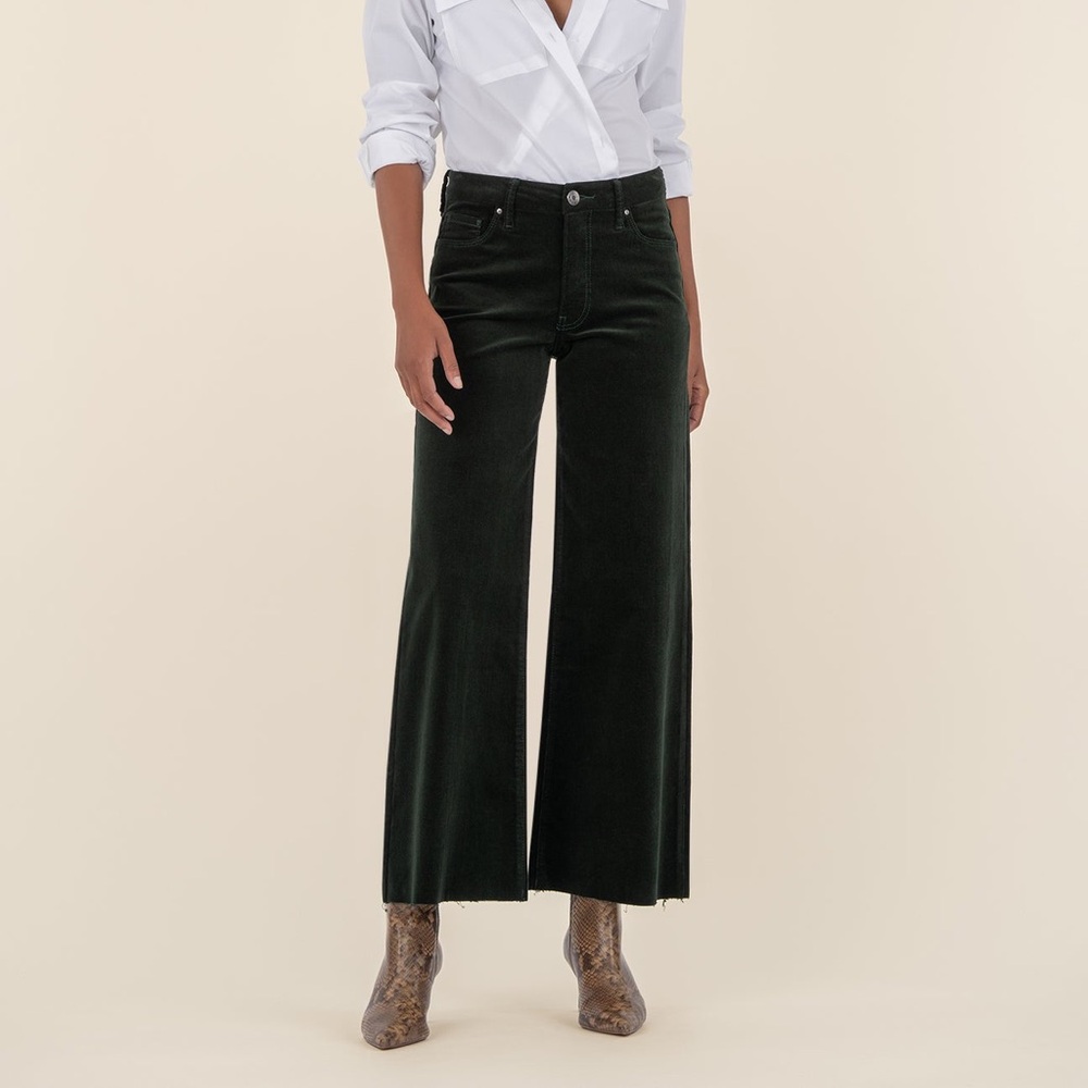 Kut from the Kloth High Rise Meg Fab Ab Wide Leg Dark Green Corduroy Pant